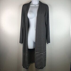 J Jill Wearever Collection Open Front Stripes Long Cardigan Size MP